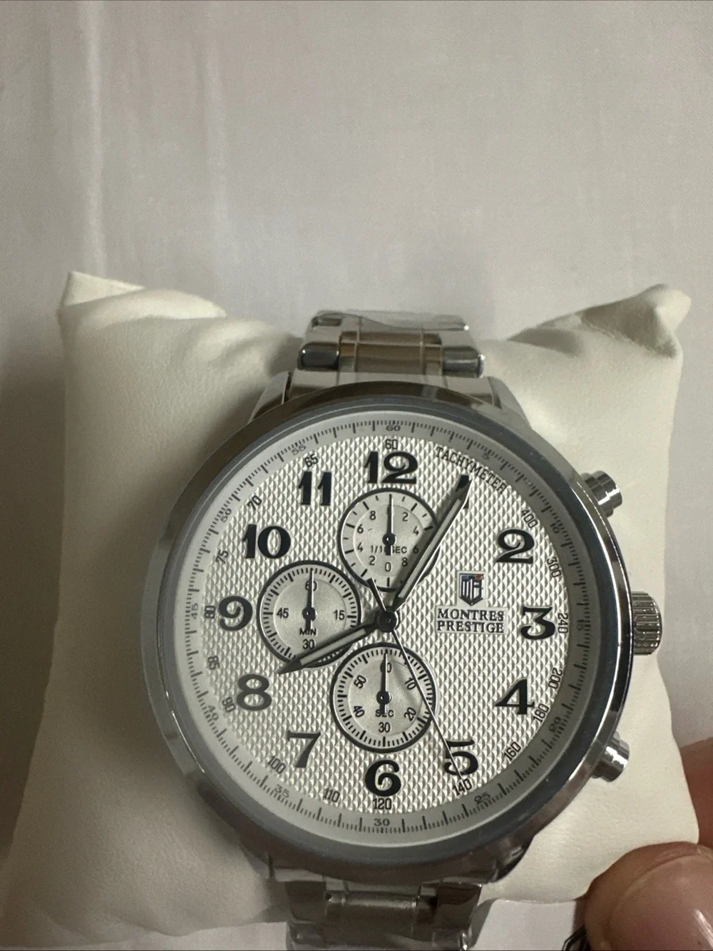 Montres Prestige Silver Chronograph style Watch - White Dial